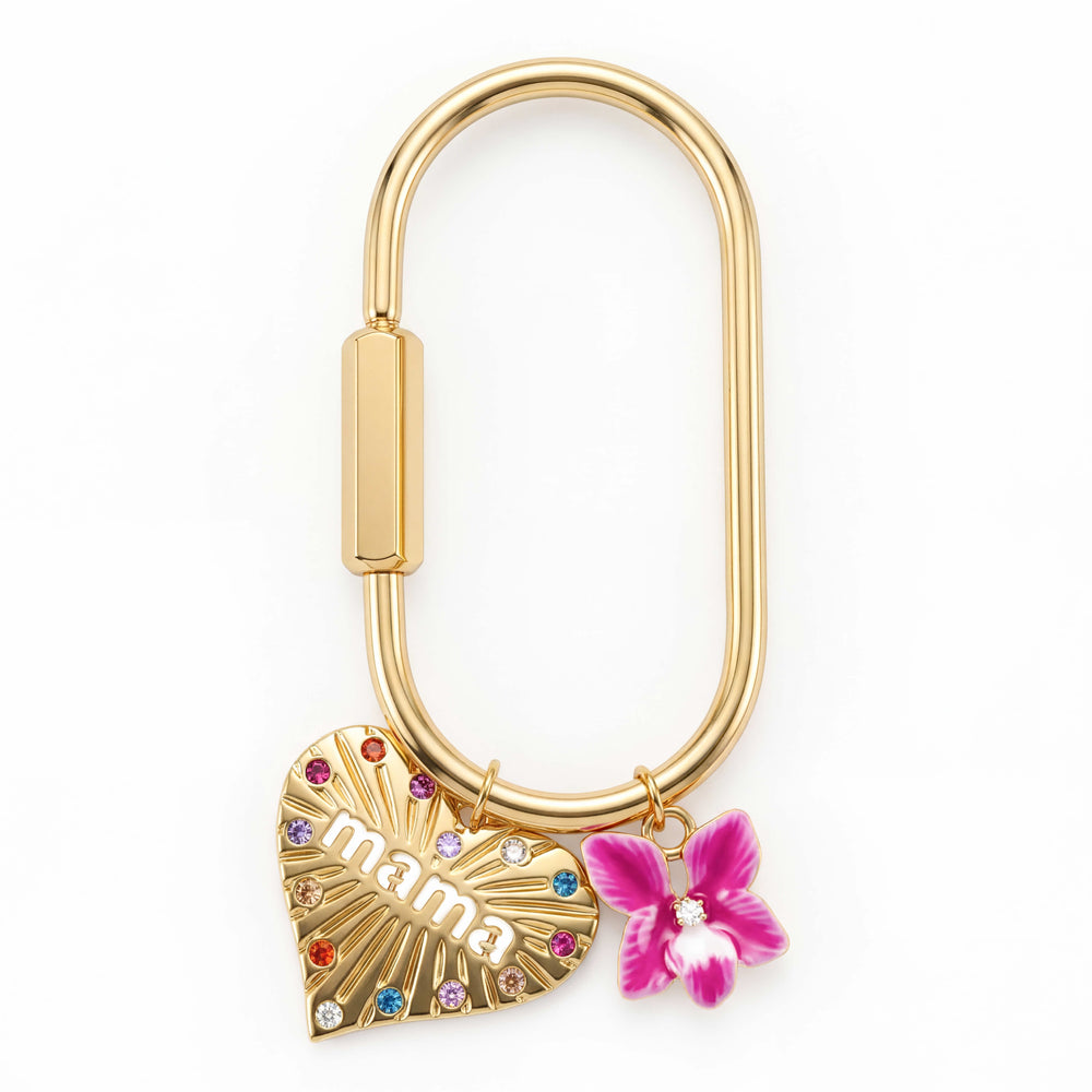 Pink Flower and Rhinestone Heart Bag Charm