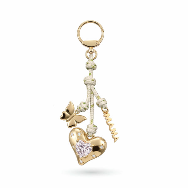 White Green Rope Gold Heart Butterfly Bag Charm