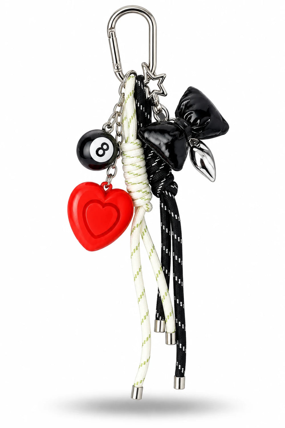 Black Bow Red Heart 8 Ball Bag Charm