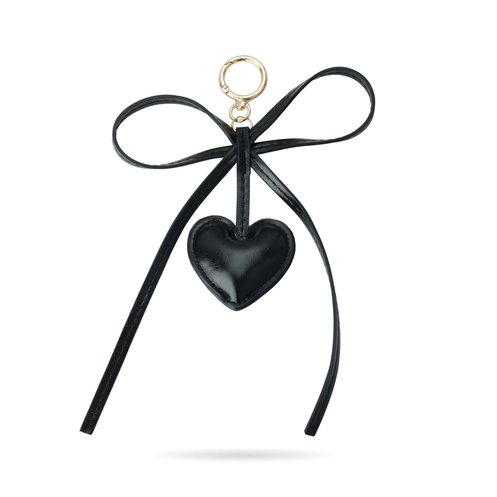 Black Bow Heart Bag Charm