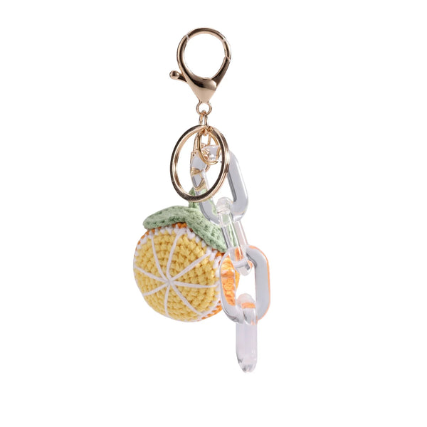 Crochet Orange Slice Clear Chain Bag Charm