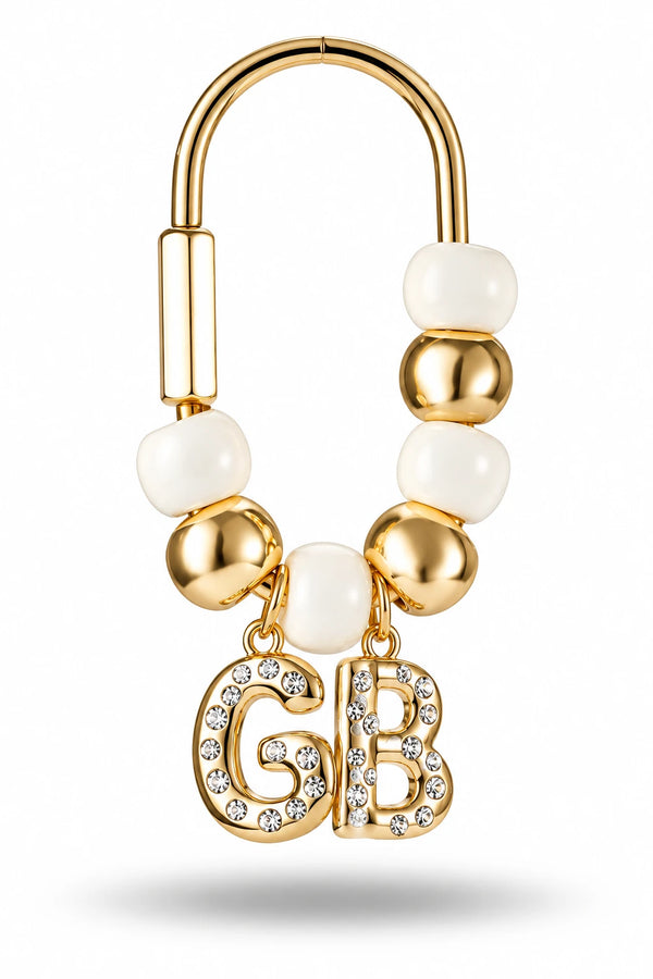 Gold White Beaded GB Bag Charm