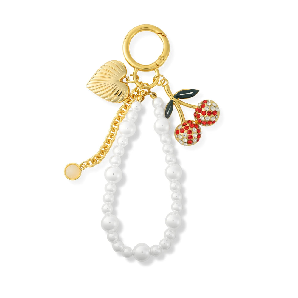 Gold-Tone Pearl Bead Cherry Bag Charm