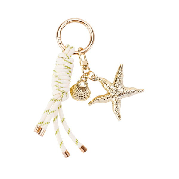 White Rope Gold Starfish Seashell Bag Charm
