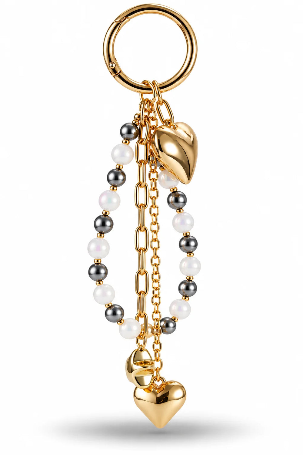 Gold Heart Gray Pearl Bag Charm