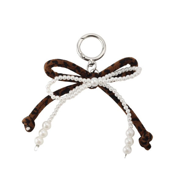 Leopard Print Pearl Bow Bag Charm
