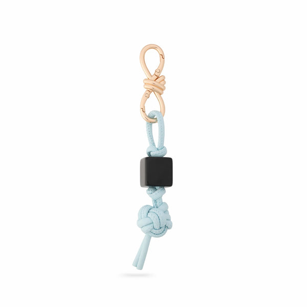 Light Blue Cord Cube Bead Bag Charm