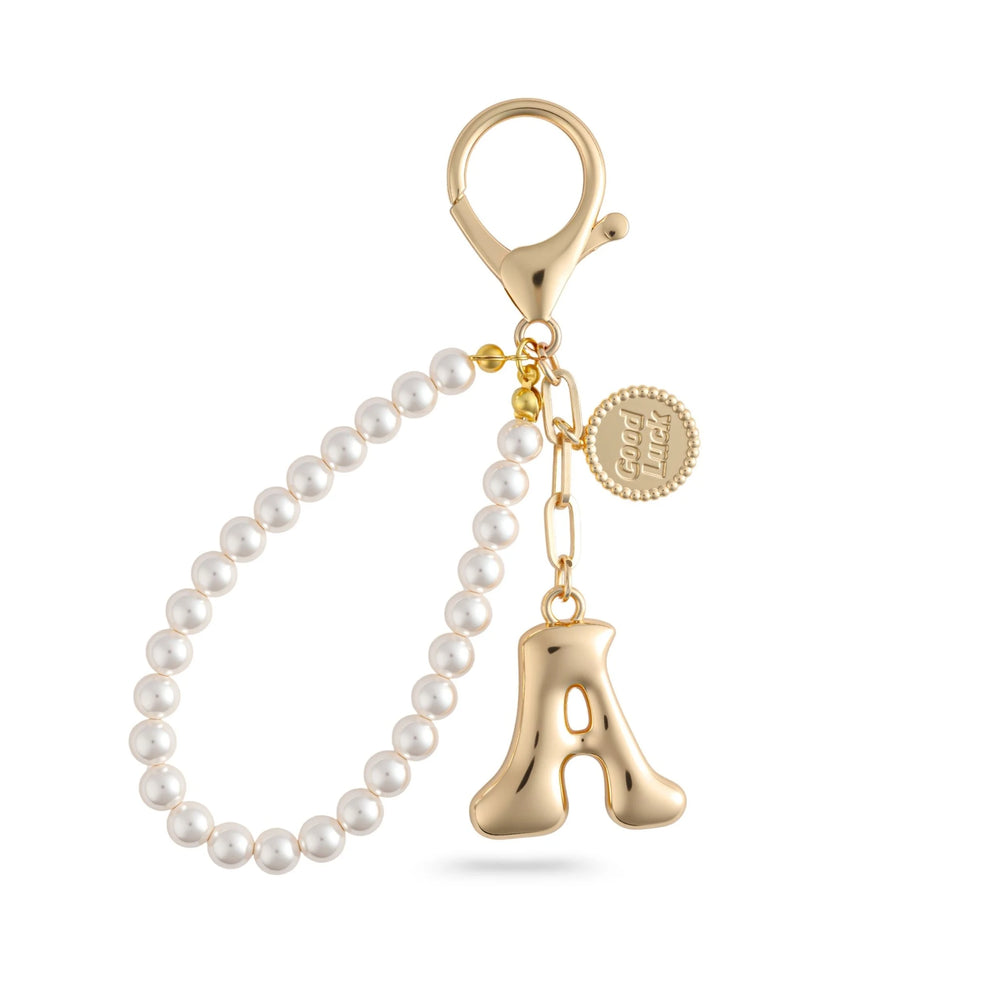 Gold-Tone Pearl Bead Initial A Bag Charm