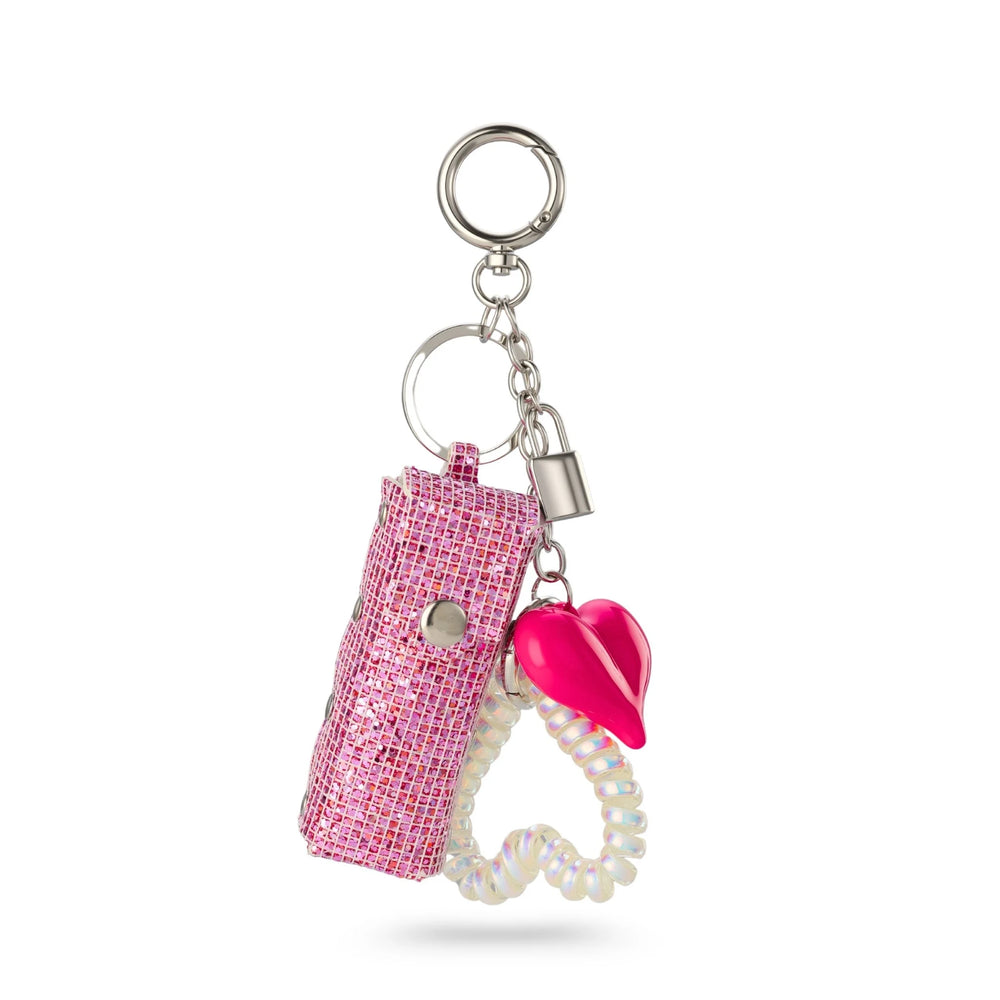 Pink Glitter Mini Bag Charm with Heart Pendant