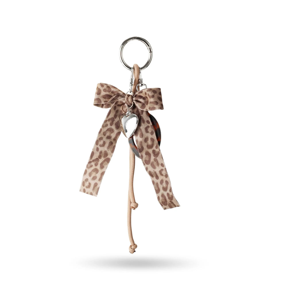 Leopard Print Bow Heart Bag Charm