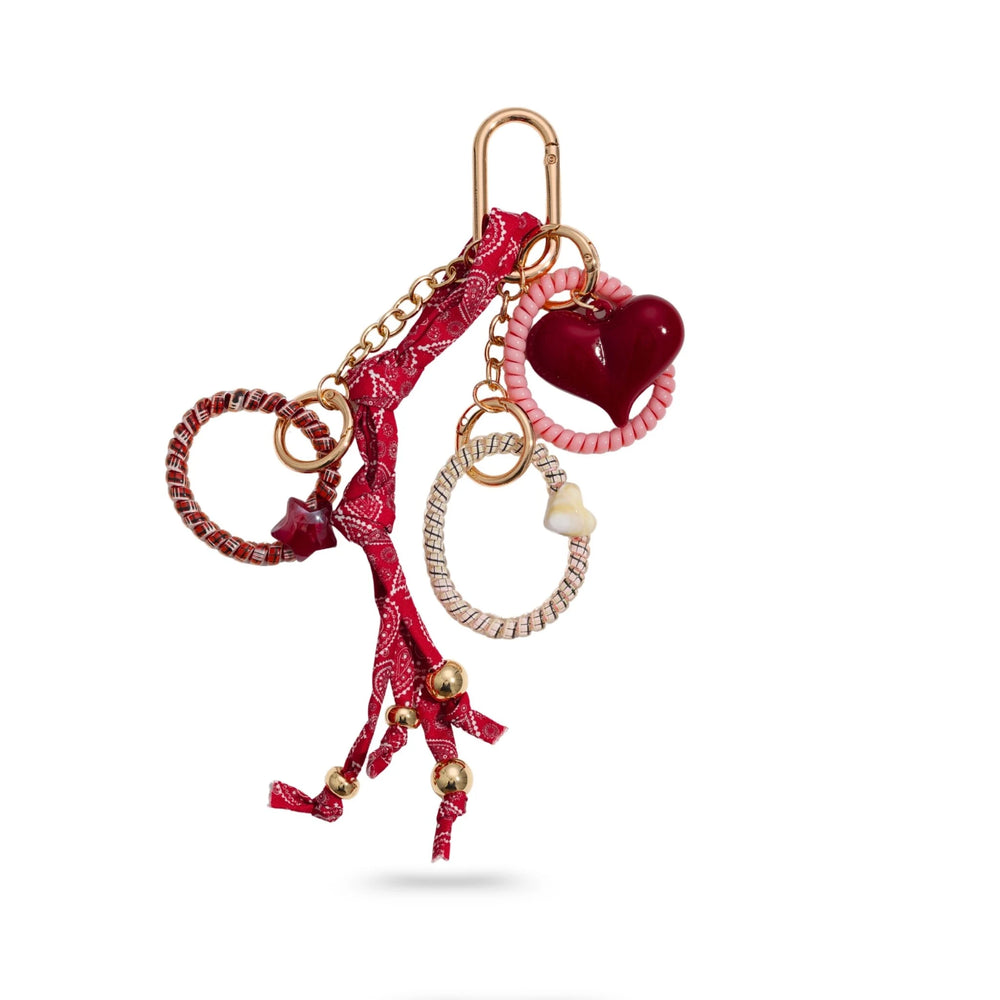 Red Bandana Beaded Heart Bag Charm