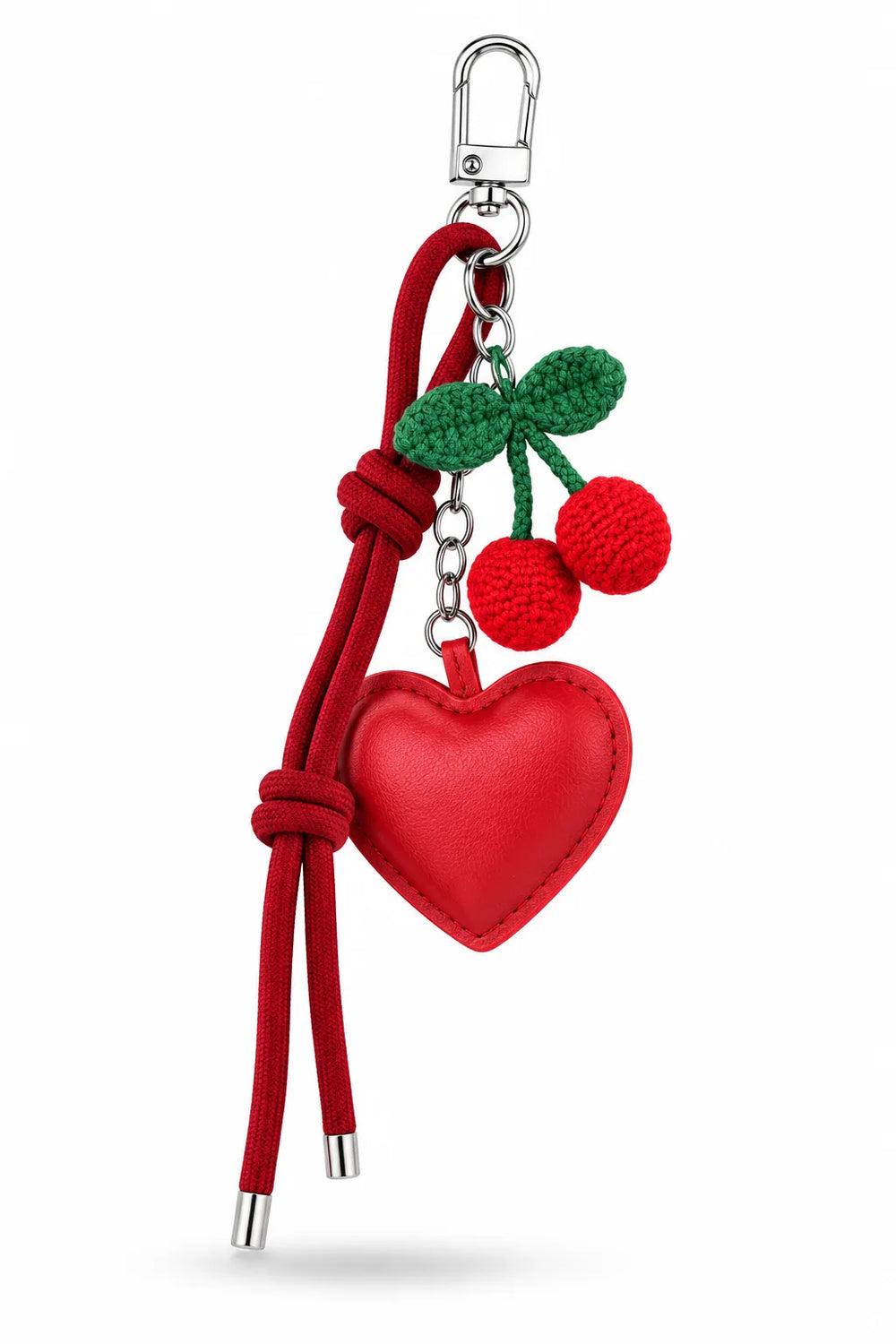 Red Heart Crochet Cherry Bag Charm