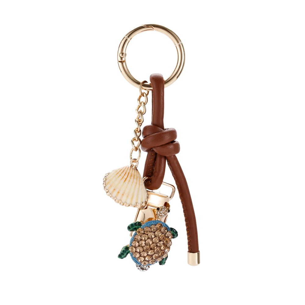 Brown Leather Crystal Sea Turtle Bag Charm