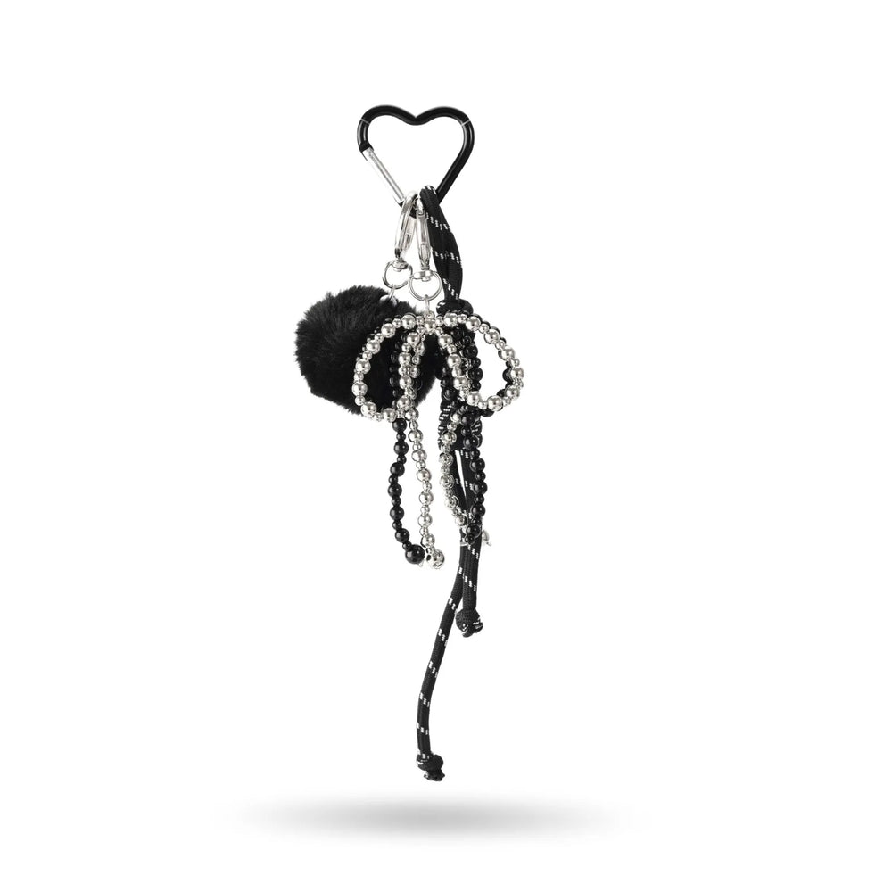 Black Pom Pom Beaded Bag Charm