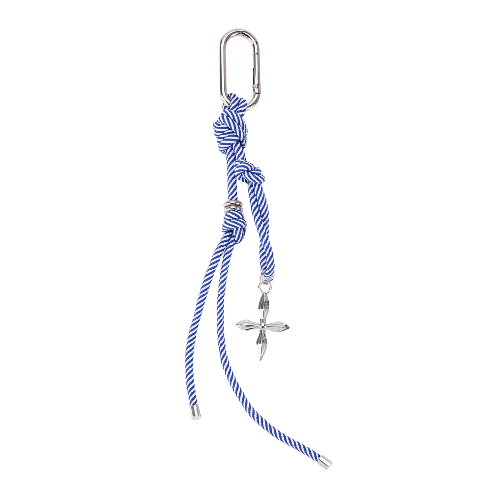 Blue White Rope Silver Cross Bag Charm