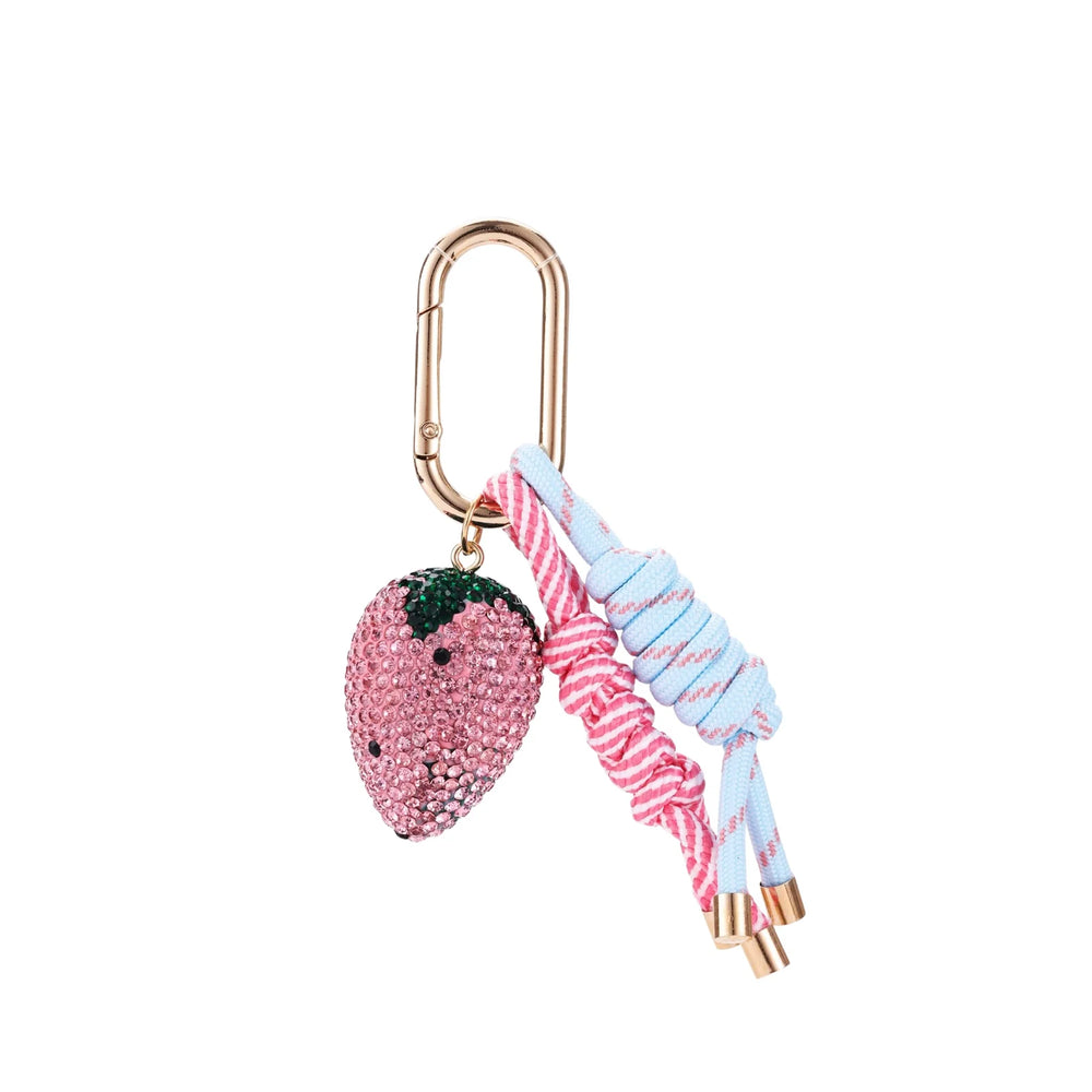 Pink Crystal Strawberry Rope Bag Charm