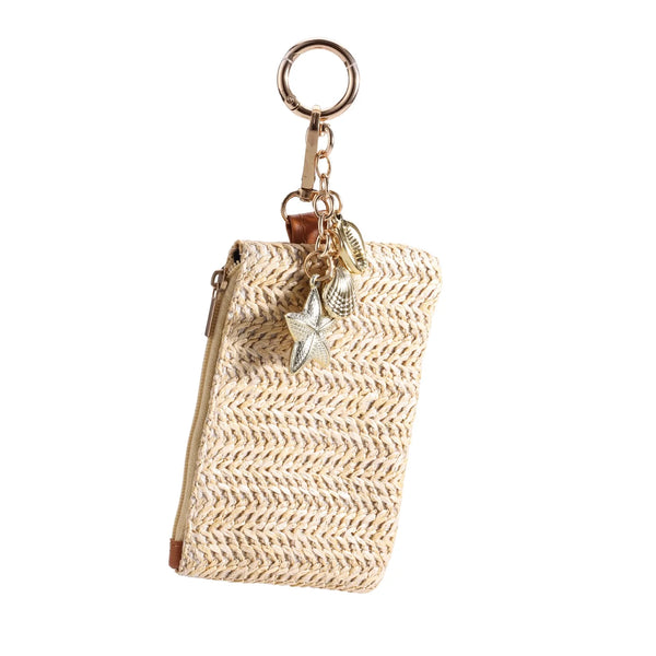 Straw Mini Pouch Gold Seashell Bag Charm