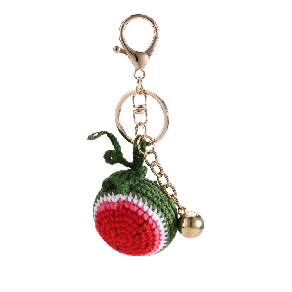 Crochet Watermelon Slice Gold Bell Bag Charm