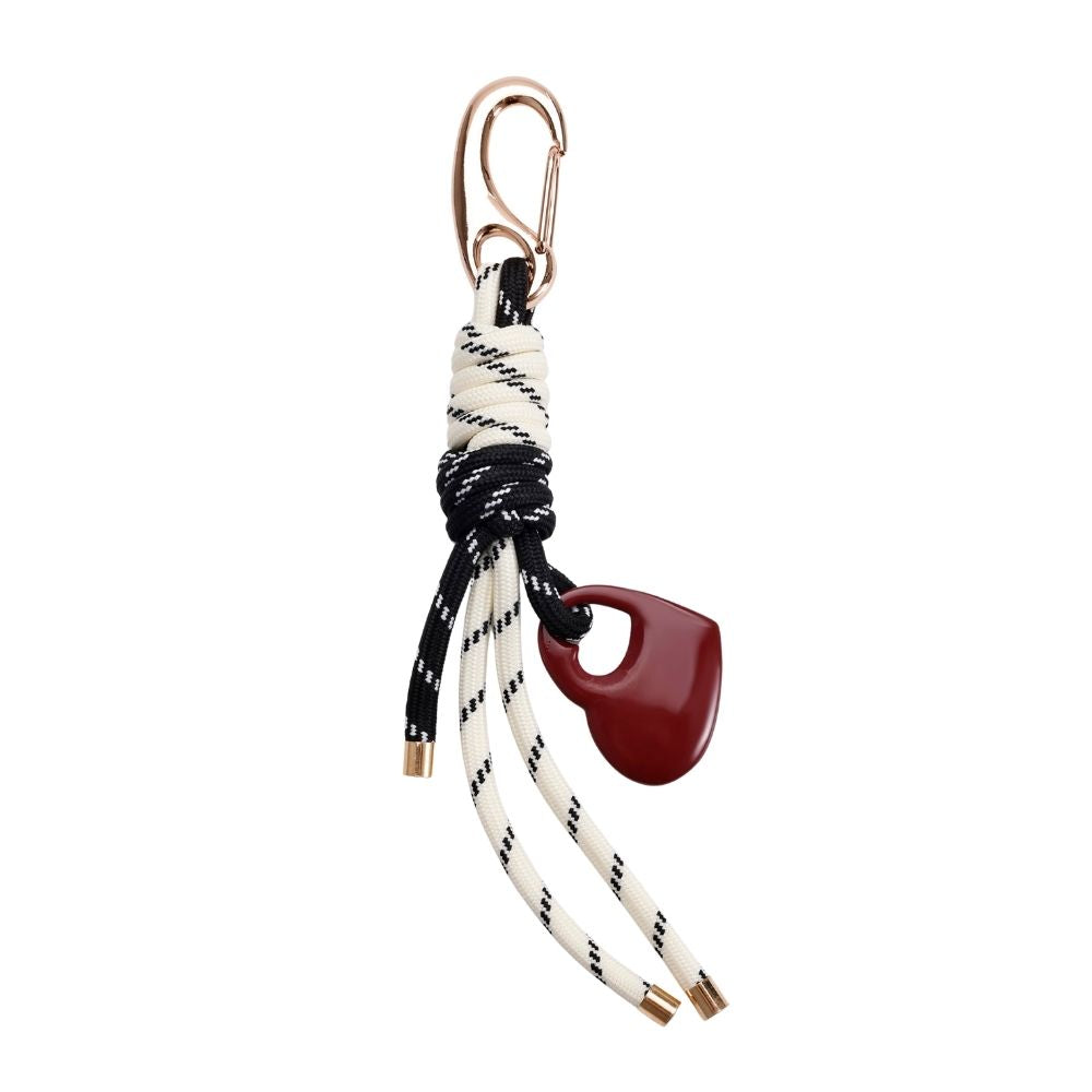 Black White Rope Burgundy Heart Bag Charm