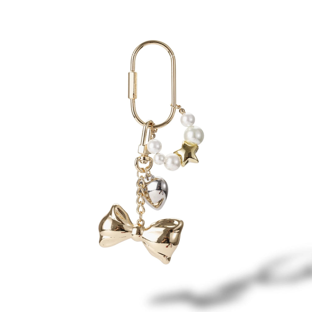 Gold Bow Pearl Beaded Bag Charm