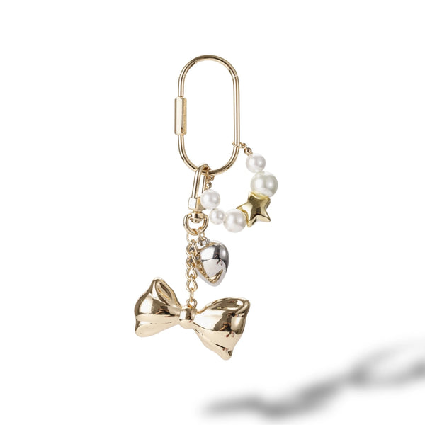 Gold Bow Pearl Beaded Bag Charm