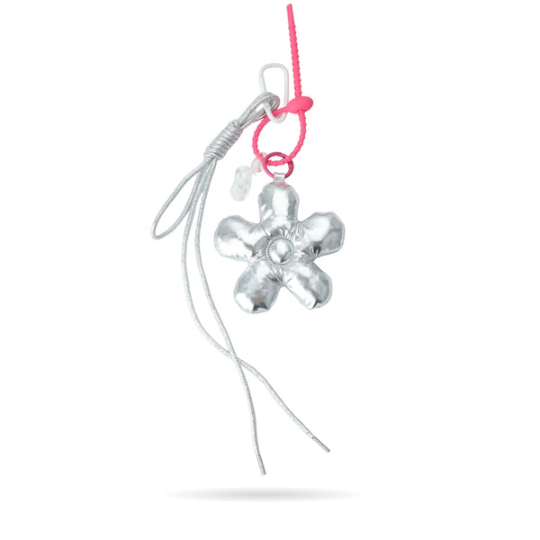 Metallic Silver Puffer Flower Bag Charm