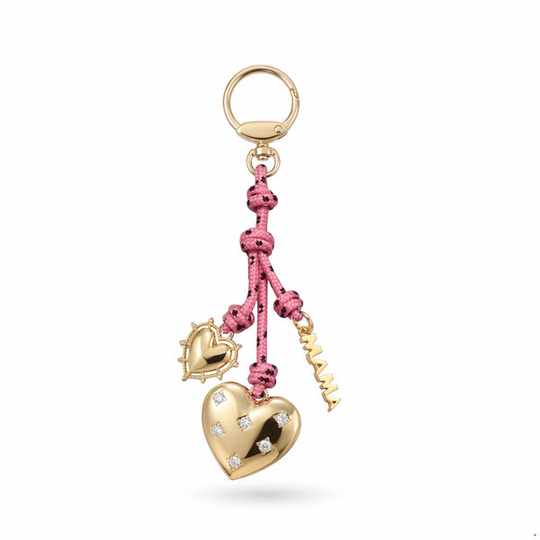 Gold Heart and Pink Rope Bag Charm