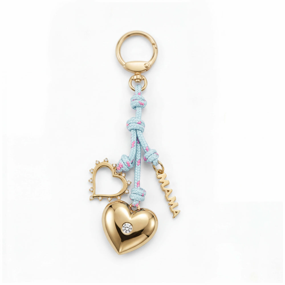 Blue Pink Rope Gold Heart Bag Charm