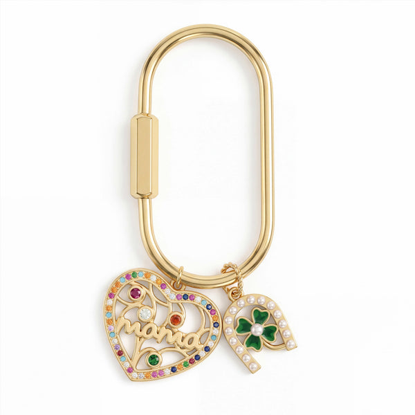 Rainbow Heart and Clover Bag Charm
