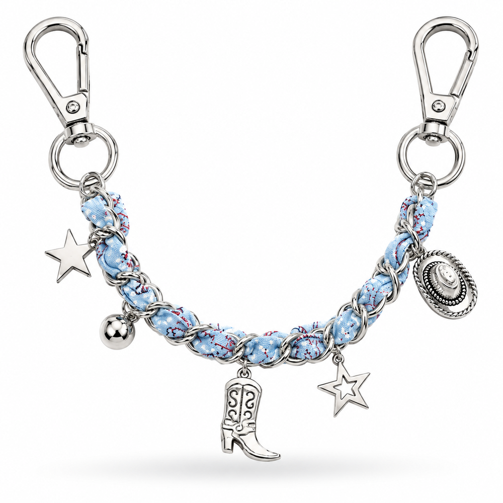 Light Blue Western Bandana Bag Charm Chain