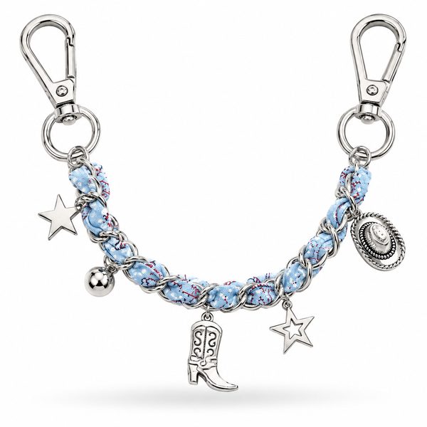 Light Blue Western Bandana Bag Charm Chain