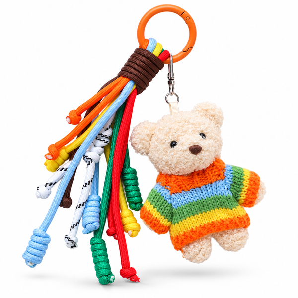 Rainbow Striped Sweater Teddy Bear Bag Charm