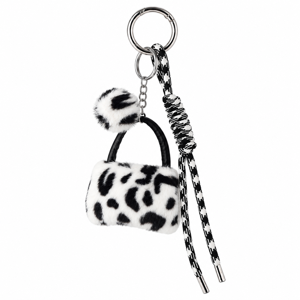 Black and White Cow Print Mini Bag Charm