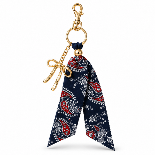 Navy Bandana Bow Bag Charm