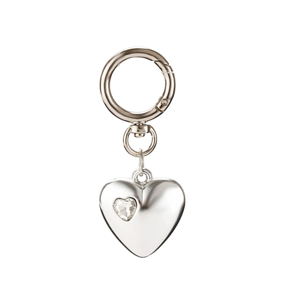 Silver Crystal Heart Bag Charm