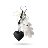 White Teddy Bear Heart Bag Charm
