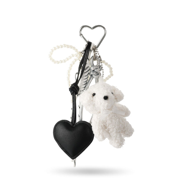 White Teddy Bear Heart Bag Charm