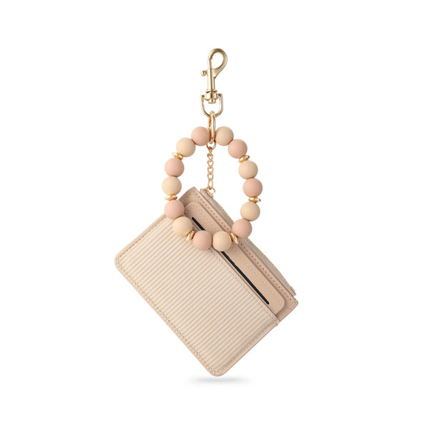 Beige and Blush Pink Beaded Card Holder Bag Charm