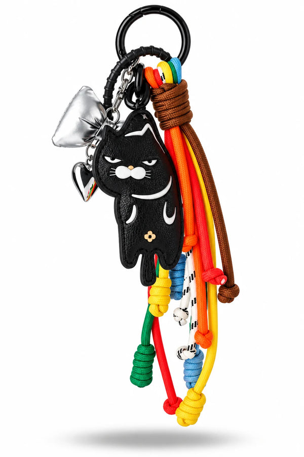 Black Cat Colorful Rope Bag Charm