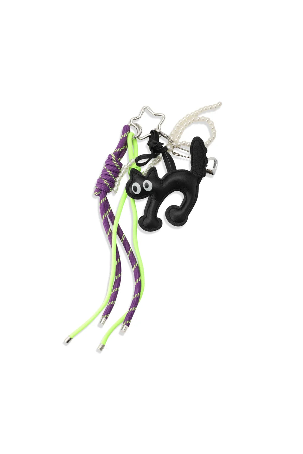 Black Cat Purple Rope Pearl Bag Charm