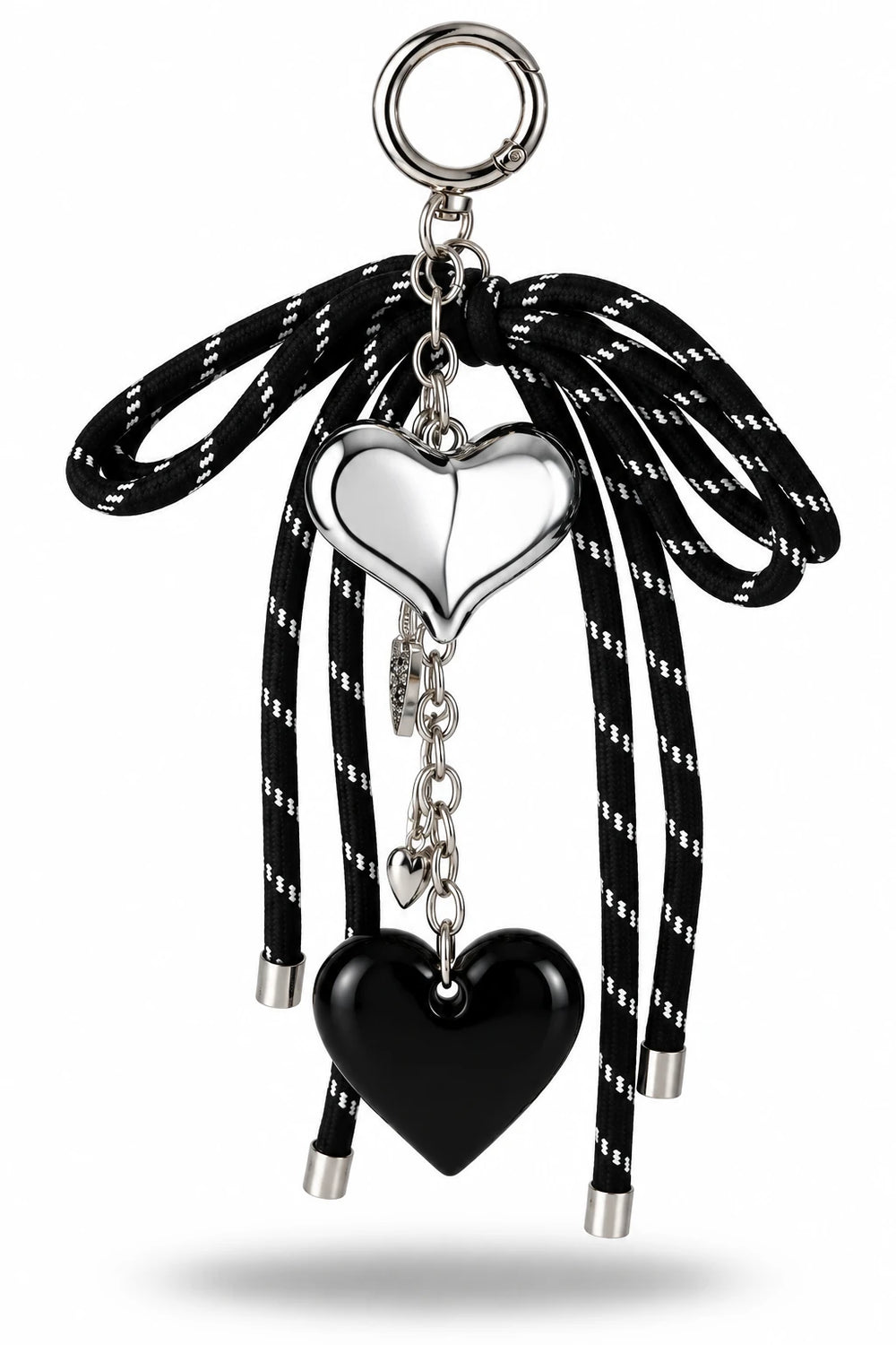 Black Silver Double Heart Bag Charm