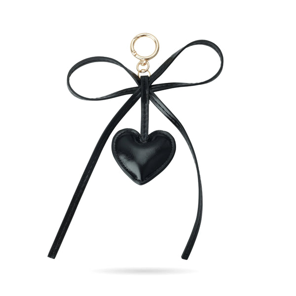 Black Bow Heart Bag Charm