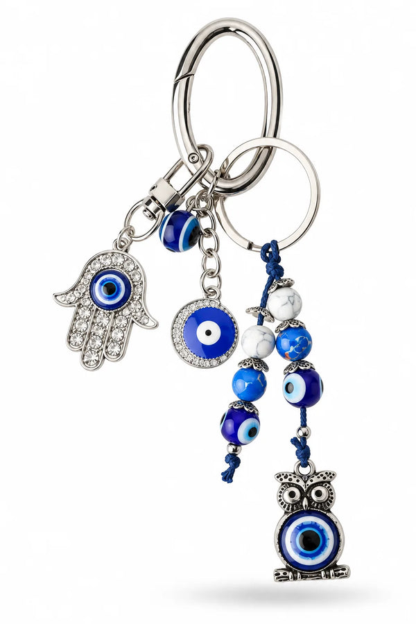 Blue Evil Eye Owl Bag Charm