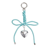 Light Blue Bow Silver Heart Bag Charm