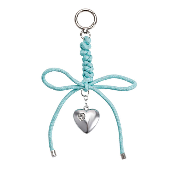 Light Blue Bow Silver Heart Bag Charm