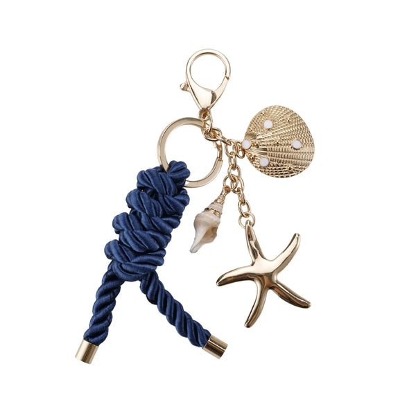 Blue Rope Gold Starfish Seashell Bag Charm