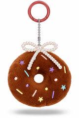 Brown Donut Pearl Bow Bag Charm
