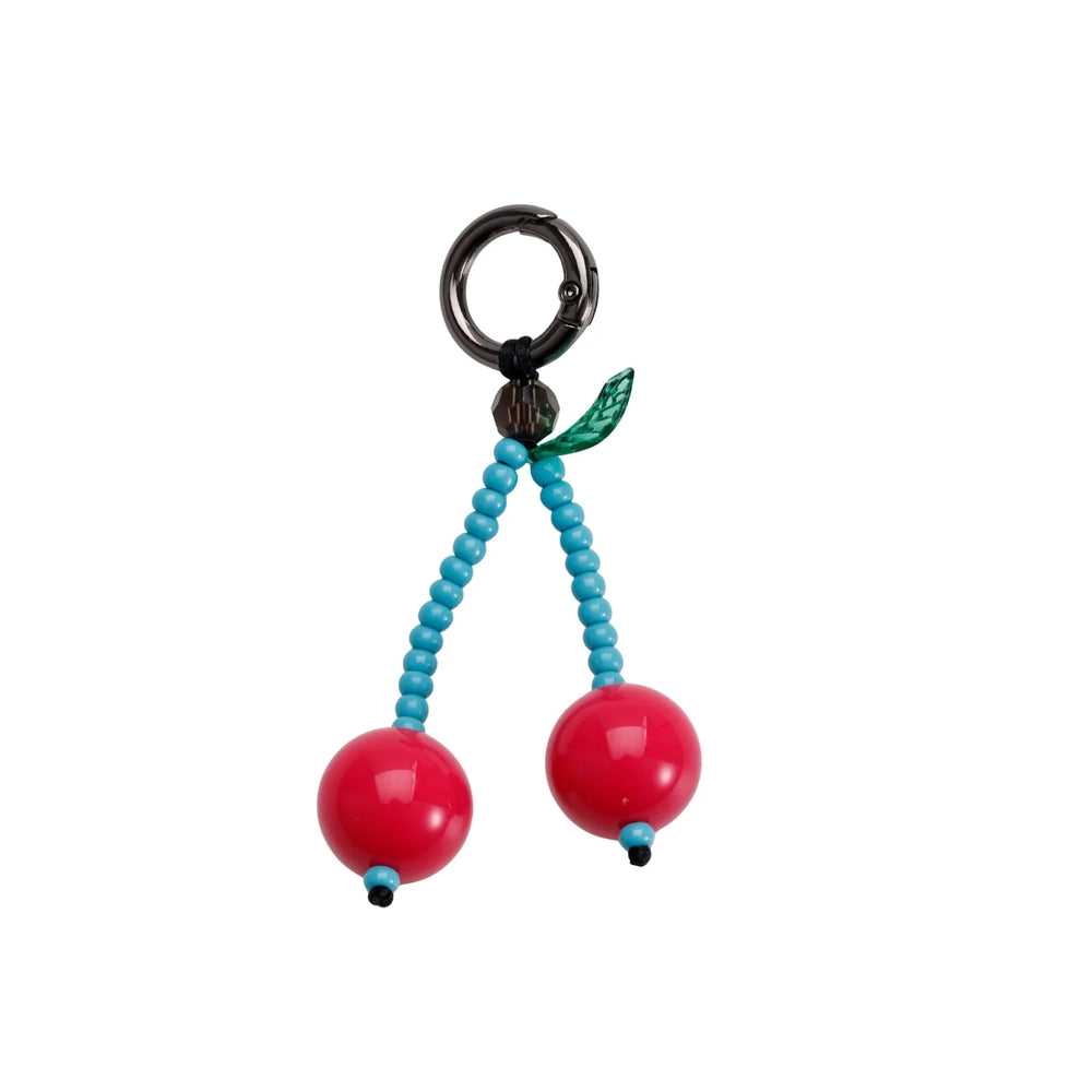 Red Cherry Blue Beaded Bag Charm
