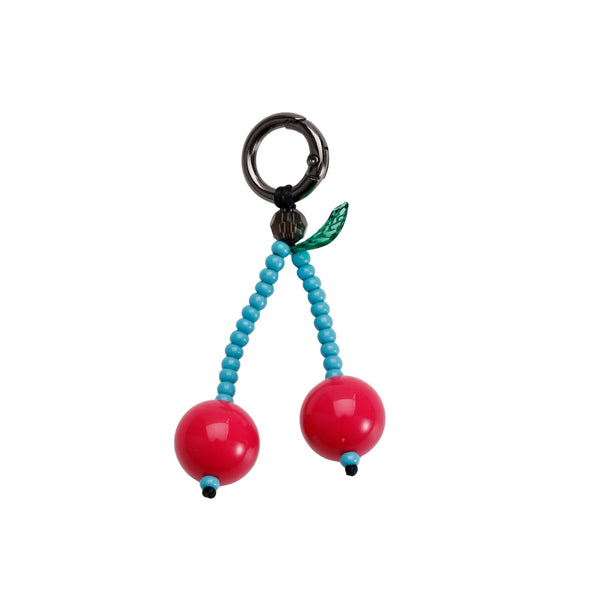 Red Cherry Blue Beaded Bag Charm