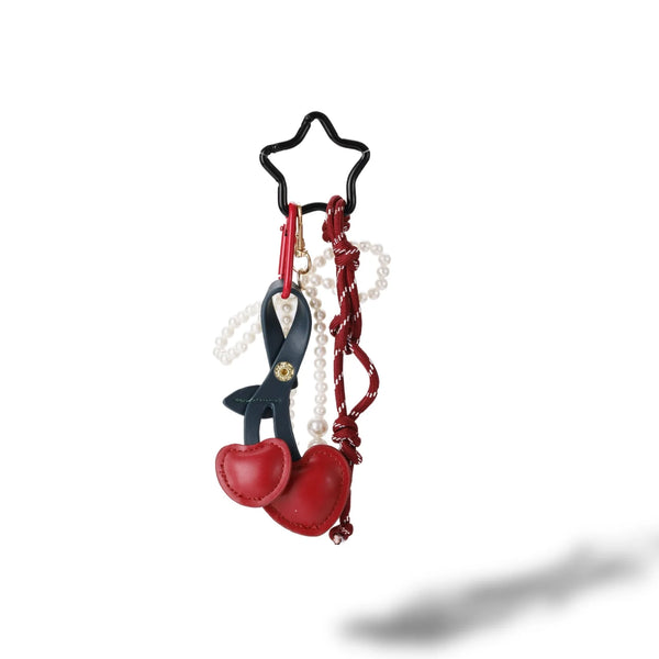 Red Cherry Pearl Bow Bag Charm